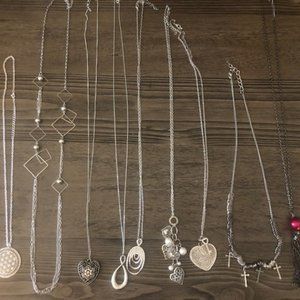 Bundle lot of Women's 9 long silver neckaces jewelry